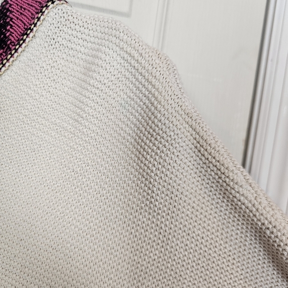 Vintage Oversized 3D Pink & Teal Geometric Print Knit Grandpa Sweater - Picture 6 of 7